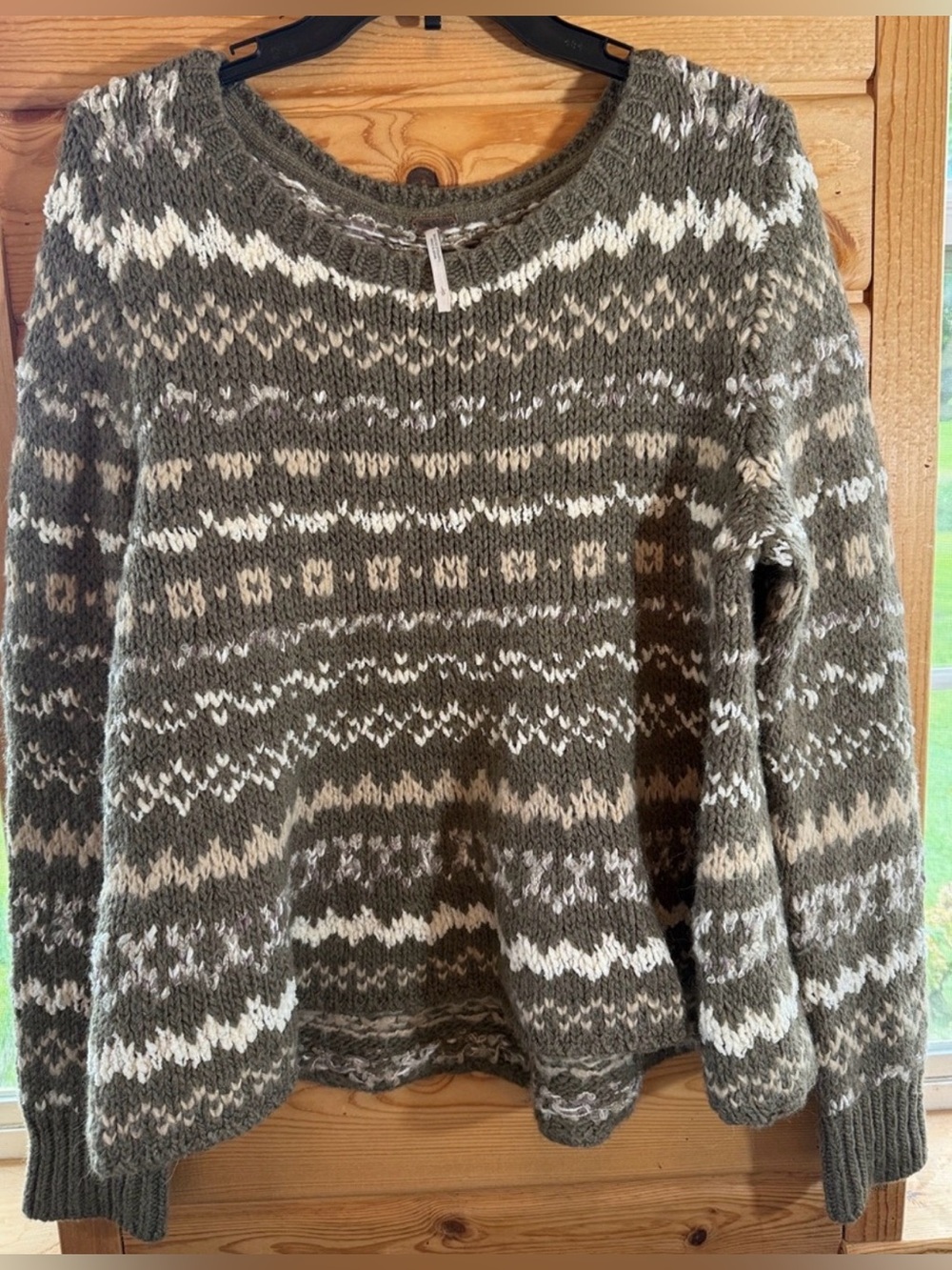 Free People Women's Brown, Tan & White Crew Neck Sweater Size Large